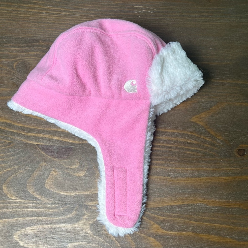 Carhartt Infant Toddler Pink Sherpa Fleece Lined Trapper Beanie Ear Flap Hat